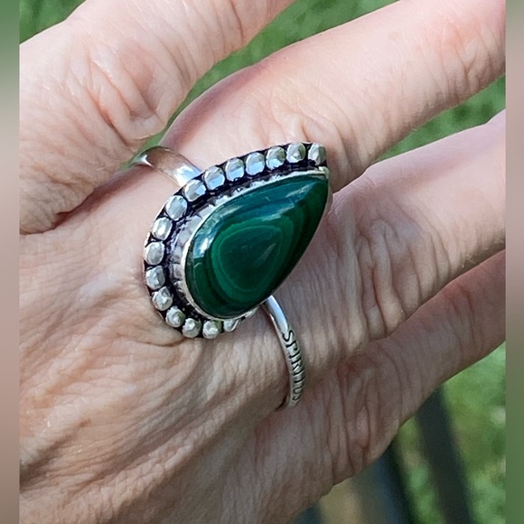 Large genuine Malachite ring .925 Sterling Silver size 7.5 - Picture 4 of 15